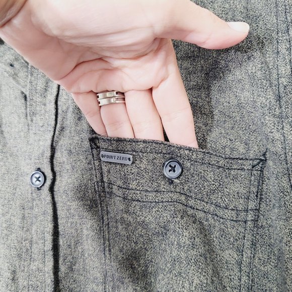 Point Zero Men's Cotton Button Down Shirt Leaf Green Comfy Pocket Long Sleeve - Picture 12 of 12